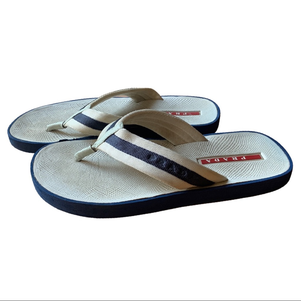 Prada White and Navy Sandals